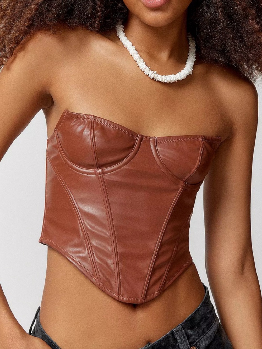 Urban Outfitters Brown Faux Leather Corset Top